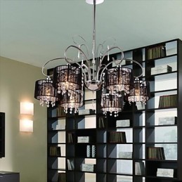 Lustre moderne contemporain en cristal et métal chromé