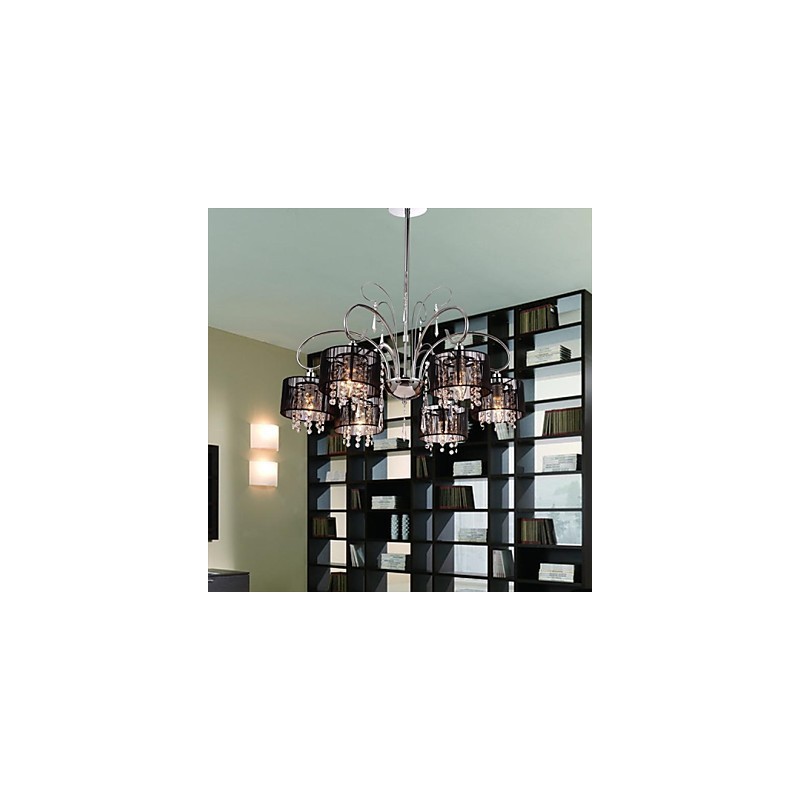 Lustre moderne contemporain en cristal et métal chromé
