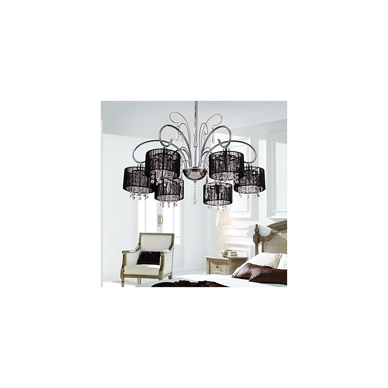 Lustre moderne contemporain en cristal et métal chromé
