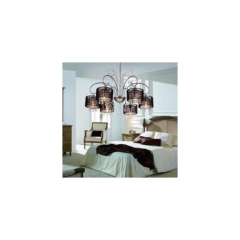 Lustre moderne contemporain en cristal et métal chromé
