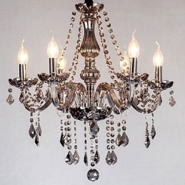 Lustre européen à 6 lumières en cristal et verre gris