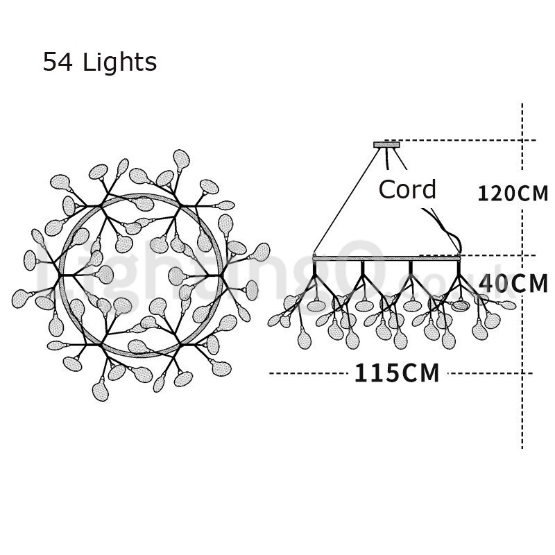 Lustre rond de luxe post-moderne à motifs de lucioles