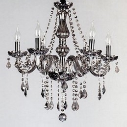 Lustre européen à 6 lumières en cristal et verre gris