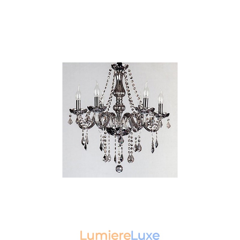 Lustre européen à 6 lumières en cristal et verre gris
