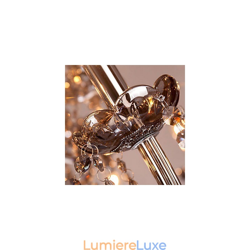 Lustre européen à 6 lumières en cristal et verre gris