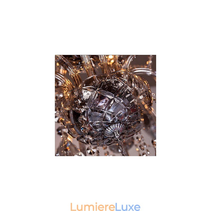 Lustre européen à 6 lumières en cristal et verre gris