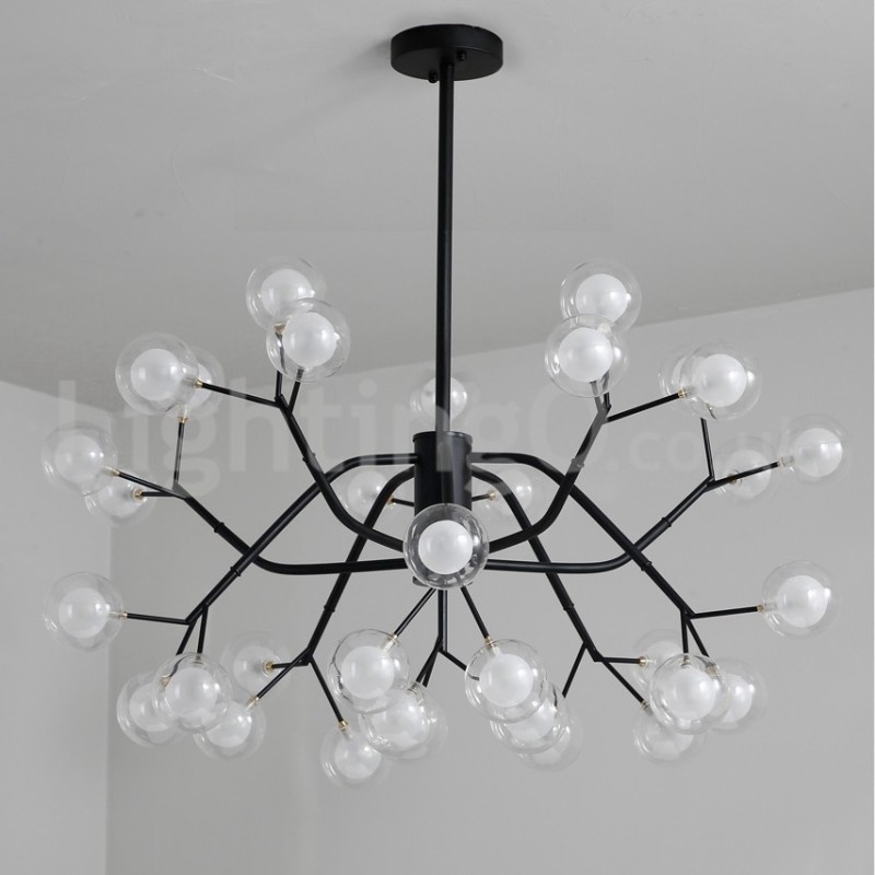 Lustre en forme de haricot magique de style nordique, petit lustre en forme de boule à bulles en verre transparent et transparent