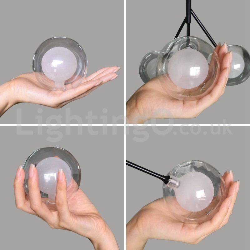 Lustre en forme de haricot magique de style nordique, petit lustre en forme de boule à bulles en verre transparent et transparent