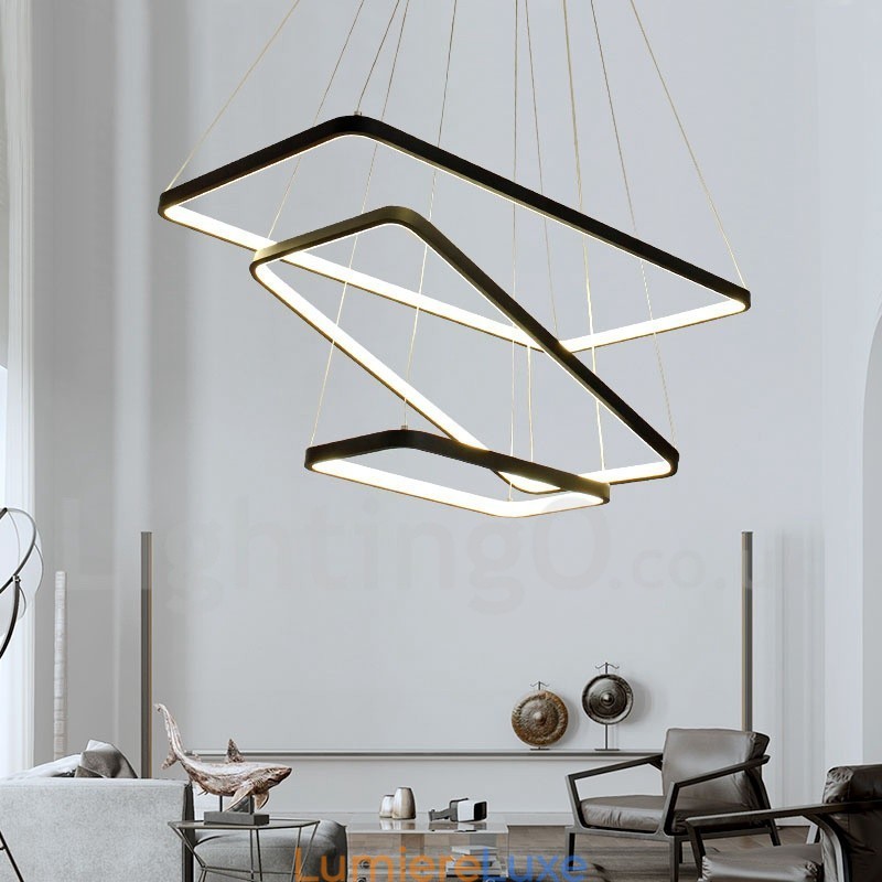 Suspension à intensité variable avec télécommande, design moderne, trois rectangles