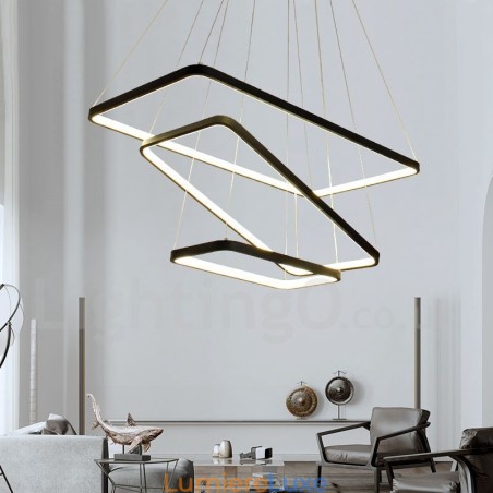 Suspension à intensité variable avec télécommande, design moderne, trois rectangles Suspension à intensité variable avec télécommande, design moderne, trois rectangles