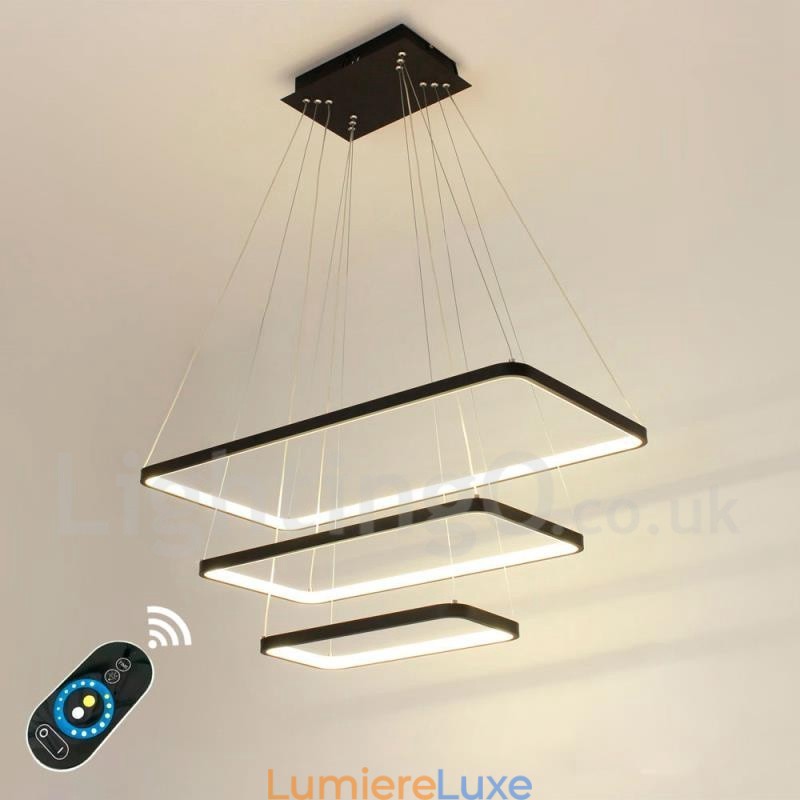 Suspension à intensité variable avec télécommande, design moderne, trois rectangles