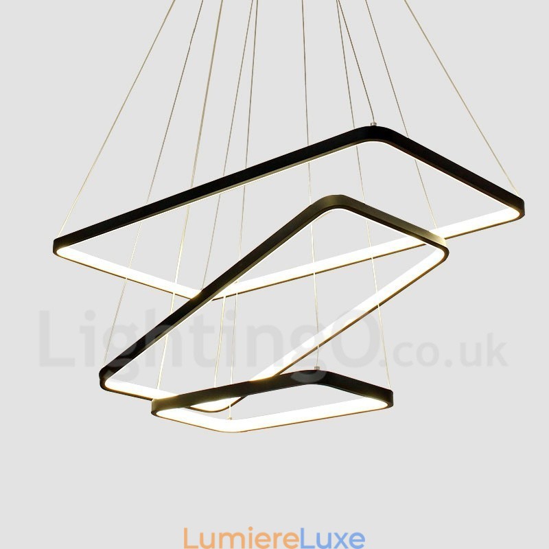 Suspension à intensité variable avec télécommande, design moderne, trois rectangles