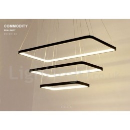 Suspension à intensité variable avec télécommande, design moderne, trois rectangles