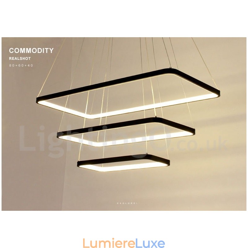 Suspension à intensité variable avec télécommande, design moderne, trois rectangles