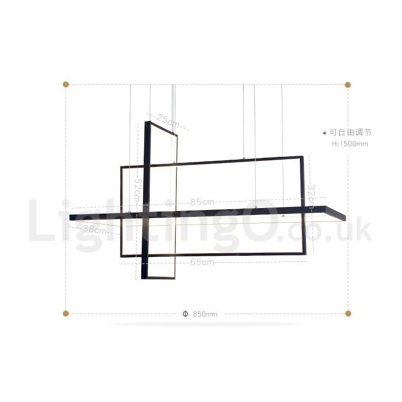 Suspension à intensité variable avec télécommande, design moderne, trois rectangles