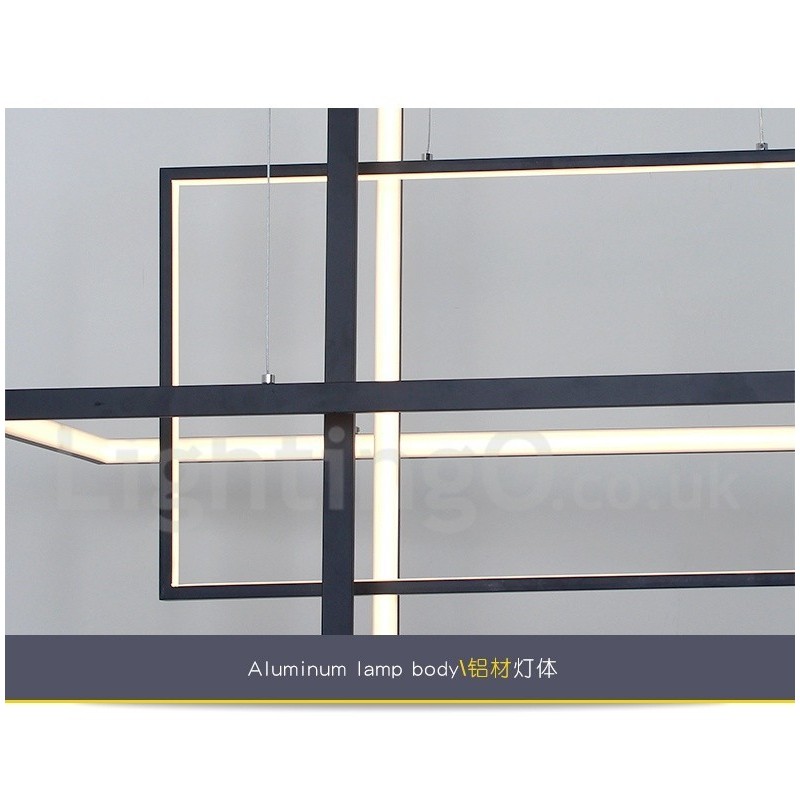 Suspension à intensité variable avec télécommande, design moderne, trois rectangles