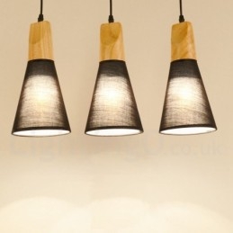 Suspension moderne en bois à 1 ou 3 lumières avec abat-jour en tissu
