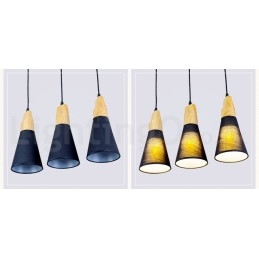 Suspension moderne en bois à 1 ou 3 lumières avec abat-jour en tissu