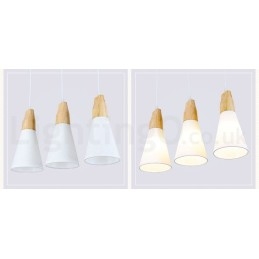 Suspension moderne en bois à 1 ou 3 lumières avec abat-jour en tissu