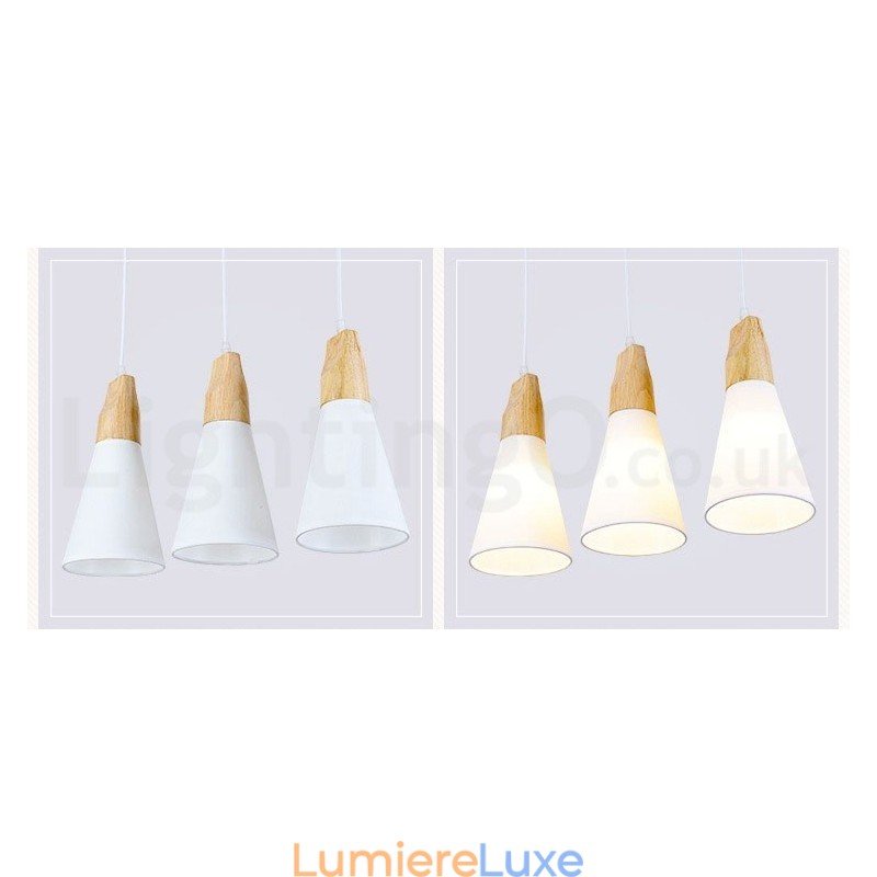 Suspension moderne en bois à 1 ou 3 lumières avec abat-jour en tissu