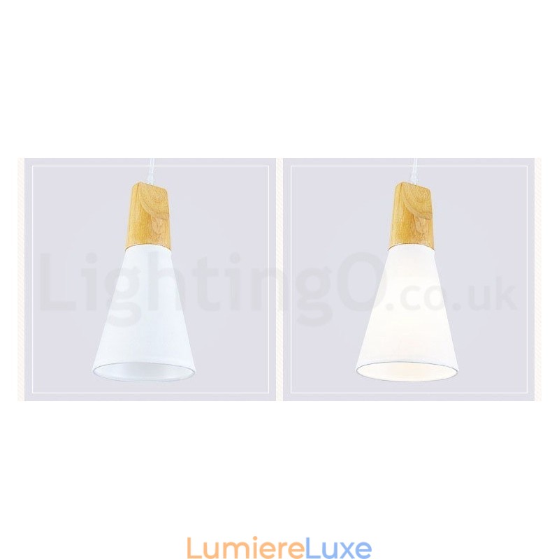 Suspension moderne en bois à 1 ou 3 lumières avec abat-jour en tissu