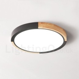 Plafonnier rond ultra fin en bois multicolore avec abat-jour en acrylique et bois massif, style nordique