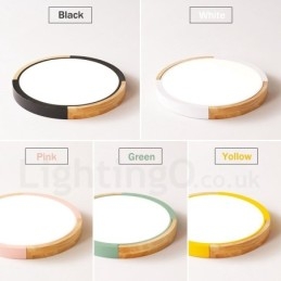 Plafonnier rond ultra fin en bois multicolore avec abat-jour en acrylique et bois massif, style nordique