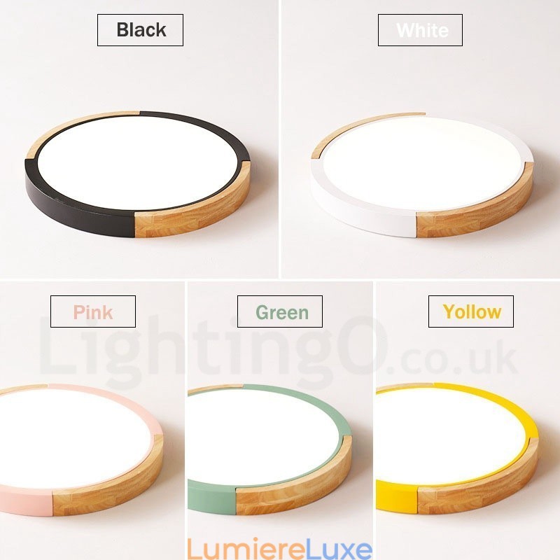 Plafonnier rond ultra fin en bois multicolore avec abat-jour en acrylique et bois massif, style nordique