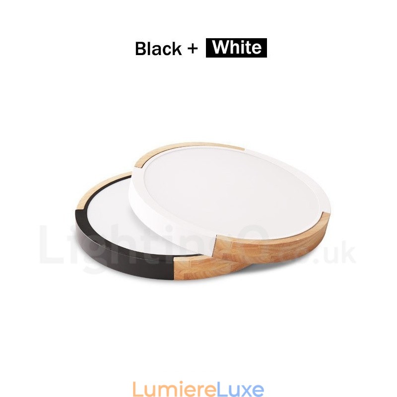 Plafonnier rond ultra fin en bois multicolore avec abat-jour en acrylique et bois massif, style nordique