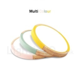Plafonnier rond ultra fin en bois multicolore avec abat-jour en acrylique et bois massif, style nordique