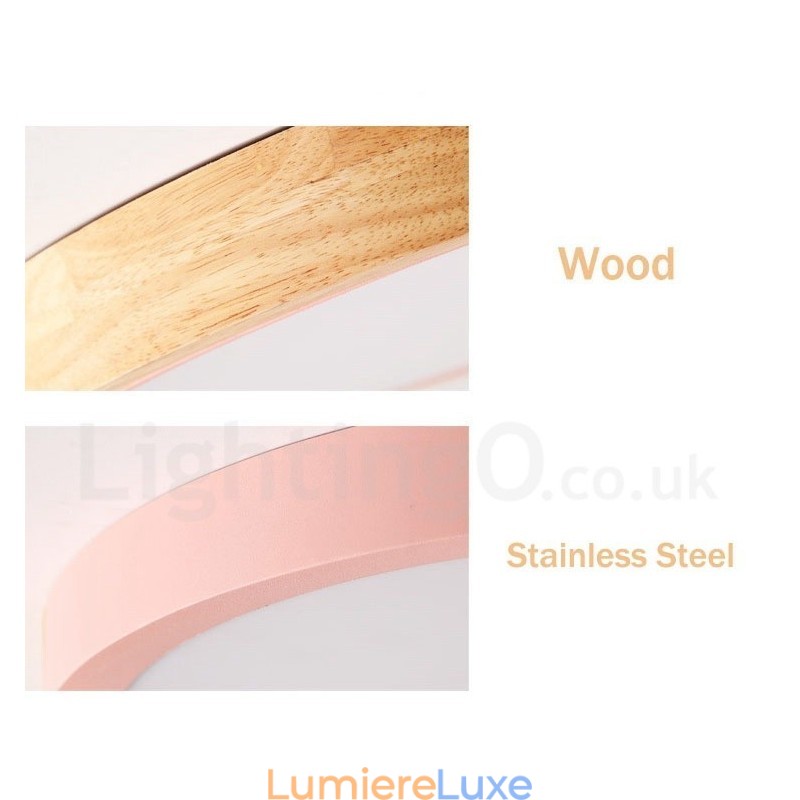 Plafonnier rond ultra fin en bois multicolore avec abat-jour en acrylique et bois massif, style nordique