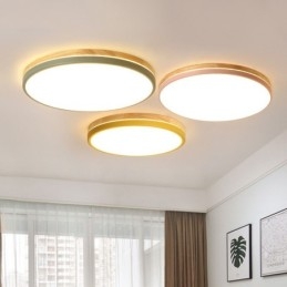Plafonnier rond en bois multicolore ultra fin à intensité variable avec abat-jour en acrylique, style nordique