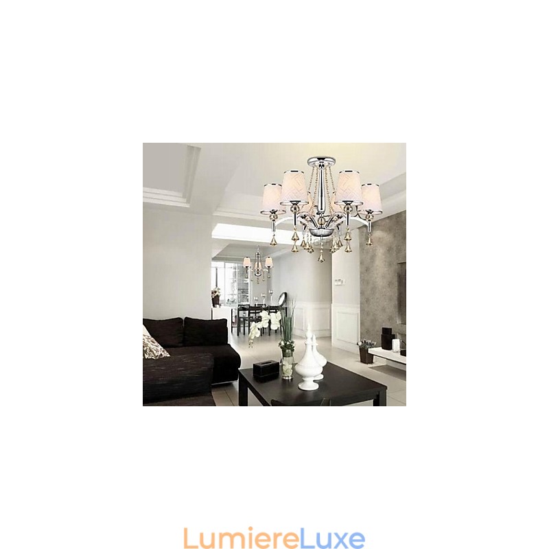 Lustre moderne contemporain en cristal et métal chromé