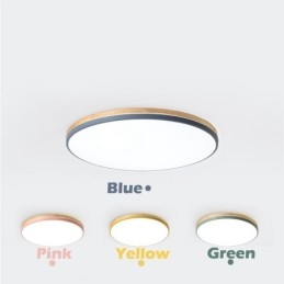 Plafonnier rond en bois multicolore ultra fin à intensité variable avec abat-jour en acrylique, style nordique