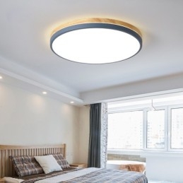 Plafonnier rond en bois multicolore ultra fin à intensité variable avec abat-jour en acrylique, style nordique