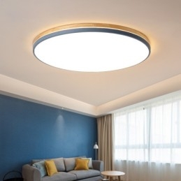 Plafonnier rond en bois multicolore ultra fin à intensité variable avec abat-jour en acrylique, style nordique