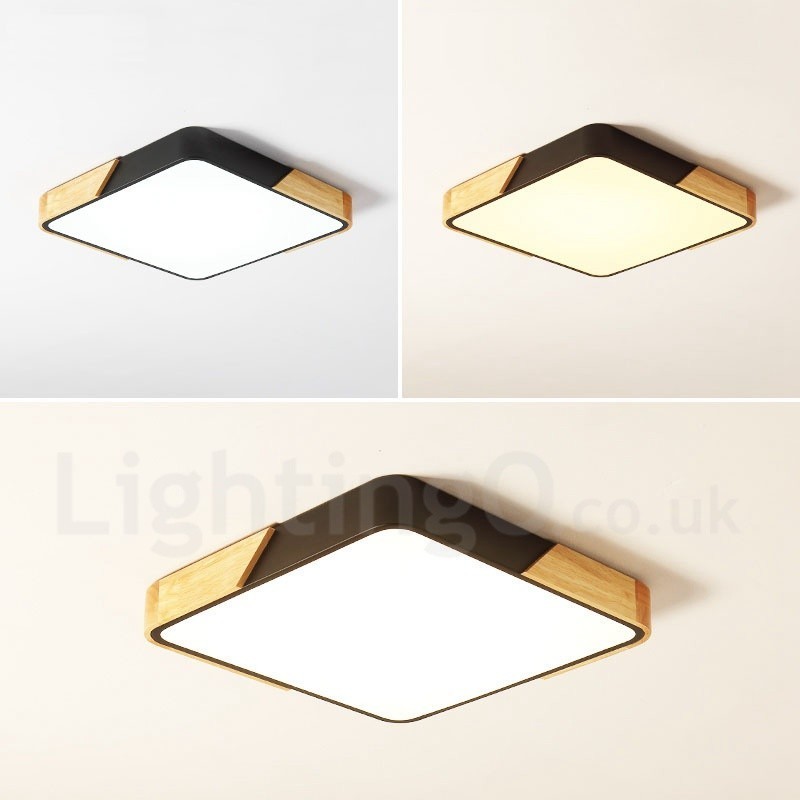 Plafonnier carré en bois multicolore ultra fin à intensité variable avec abat-jour en acrylique, style nordique