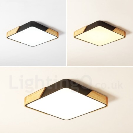 Plafonnier carré en bois multicolore ultra fin à intensité variable avec abat-jour en acrylique, style nordique Plafonnier carré en bois multicolore ultra fin à intensité variable avec abat-jour en acrylique, style nordique
