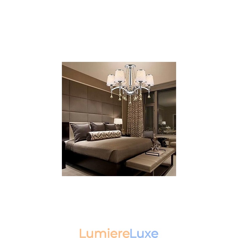 Lustre moderne contemporain en cristal et métal chromé