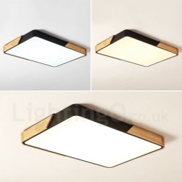 Plafonnier rectangulaire ultra fin en bois multicolore à intensité variable avec abat-jour en acrylique, style nordique