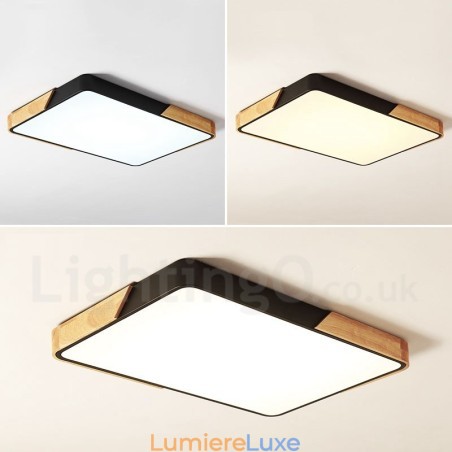 Plafonnier rectangulaire ultra fin en bois multicolore à intensité variable avec abat-jour en acrylique, style nordique Plafonnier rectangulaire ultra fin en bois multicolore à intensité variable avec abat-jour en acrylique, style nordique