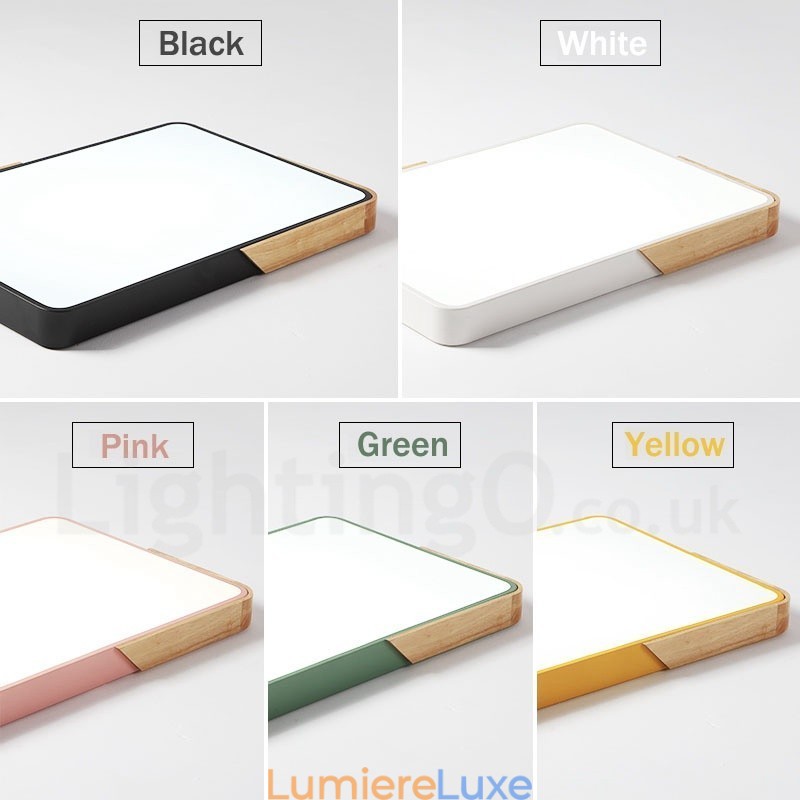 Plafonnier rectangulaire ultra fin en bois multicolore à intensité variable avec abat-jour en acrylique, style nordique