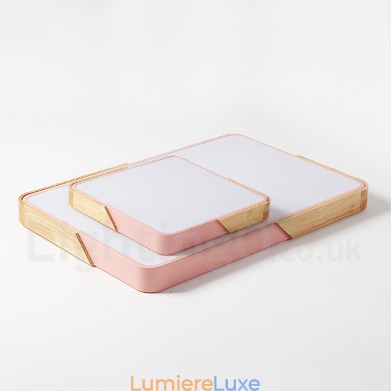 Plafonnier rectangulaire ultra fin en bois multicolore à intensité variable avec abat-jour en acrylique, style nordique