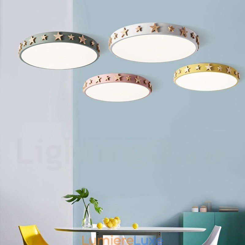 Plafonnier circulaire ultra fin en bois multicolore à intensité variable avec abat-jour en acrylique, style nordique