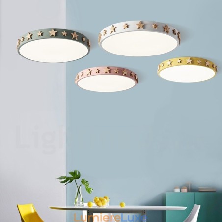 Plafonnier circulaire ultra fin en bois multicolore à intensité variable avec abat-jour en acrylique, style nordique Plafonnier circulaire ultra fin en bois multicolore à intensité variable avec abat-jour en acrylique, style nordique