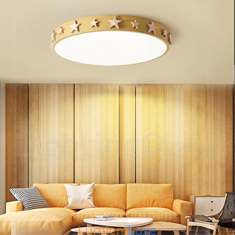Plafonnier circulaire ultra fin en bois multicolore à intensité variable avec abat-jour en acrylique, style nordique