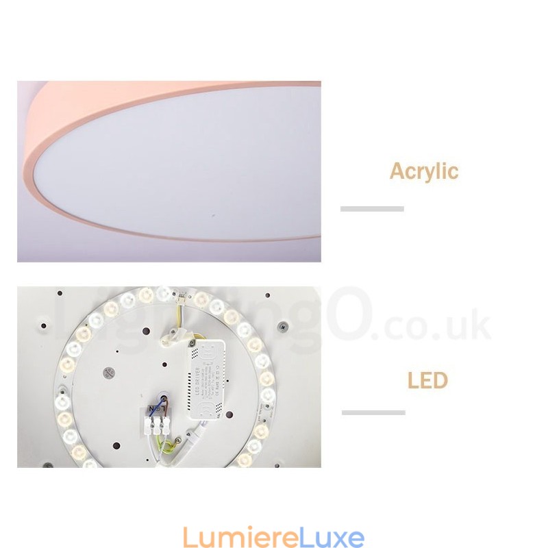 Plafonnier circulaire ultra fin en bois multicolore à intensité variable avec abat-jour en acrylique, style nordique