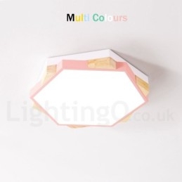 Plafonnier hexagonal en bois multicolore à intensité variable avec abat-jour en acrylique, style nordique
