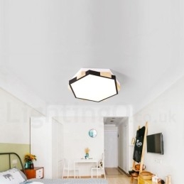 Plafonnier hexagonal en bois multicolore à intensité variable avec abat-jour en acrylique, style nordique