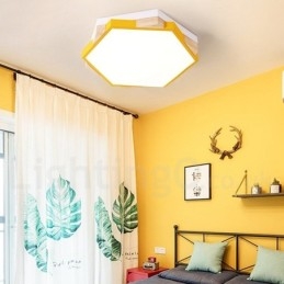 Plafonnier hexagonal en bois multicolore à intensité variable avec abat-jour en acrylique, style nordique